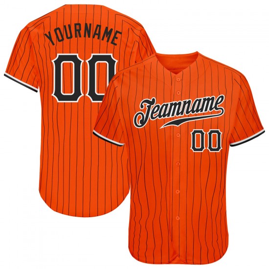 Custom Orange Black Strip Black-White Authentic Baseball Jersey Custom Orange Black Strip Black-White Authentic Baseball Jersey