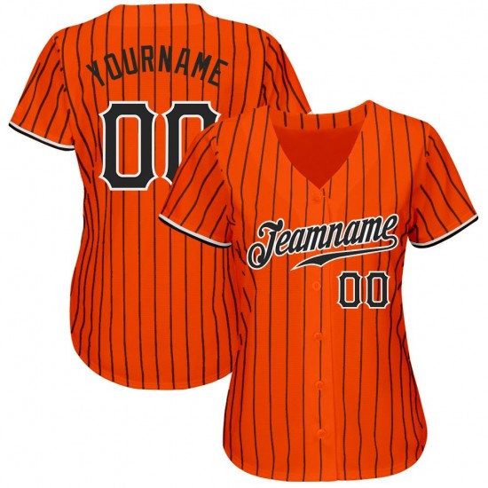 Custom Orange Black Strip Black-White Authentic Baseball Jersey Custom Orange Black Strip Black-White Authentic Baseball Jersey