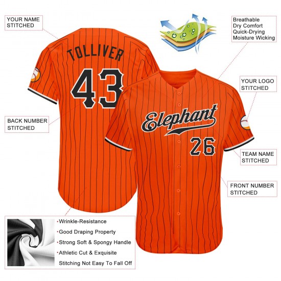 Custom Orange Black Strip Black-White Authentic Baseball Jersey Custom Orange Black Strip Black-White Authentic Baseball Jersey