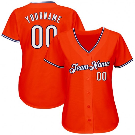 Custom Orange White-Navy Authentic Baseball Jersey Custom Orange White-Navy Authentic Baseball Jersey