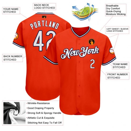 Custom Orange White-Navy Authentic Baseball Jersey Custom Orange White-Navy Authentic Baseball Jersey