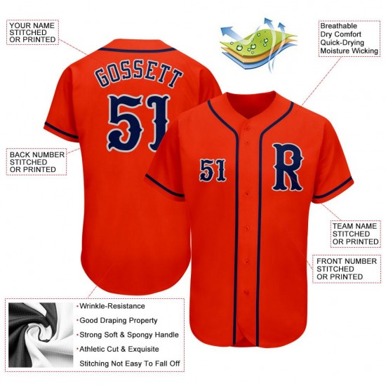Custom Orange Navy-Gray Authentic Baseball Jersey Custom Orange Navy-Gray Authentic Baseball Jersey
