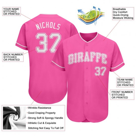 Custom Pink White Authentic Baseball Jersey Custom Pink White Authentic Baseball Jersey