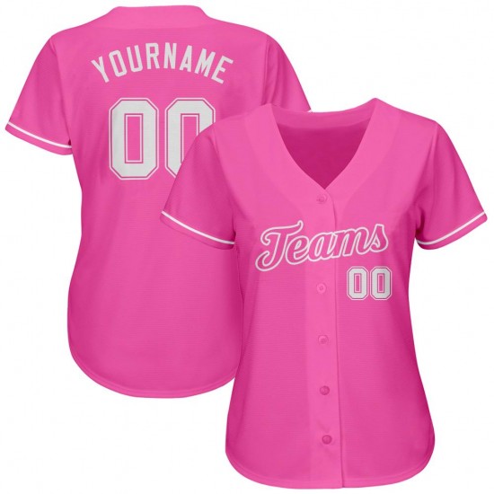 Custom Pink White Authentic Baseball Jersey Custom Pink White Authentic Baseball Jersey
