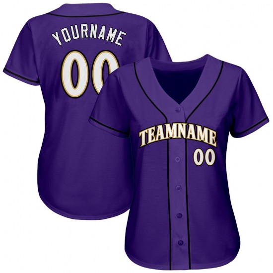 Custom Purple White-Old Gold Authentic Baseball Jersey Custom Purple White-Old Gold Authentic Baseball Jersey