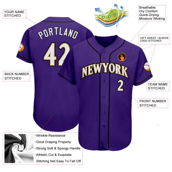 Custom Purple White-Old Gold Authentic Baseball Jersey Custom Purple White-Old Gold Authentic Baseball Jersey