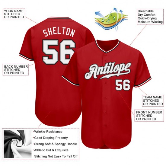 Custom Red White-Black Authentic Baseball Jersey Custom Red White-Black Authentic Baseball Jersey