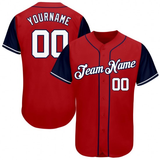 Custom Red White-Navy Authentic Baseball Jersey Custom Red White-Navy Authentic Baseball Jersey