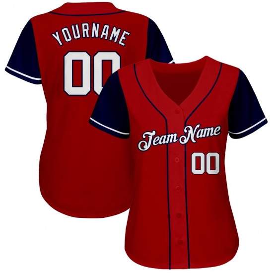 Custom Red White-Navy Authentic Baseball Jersey Custom Red White-Navy Authentic Baseball Jersey