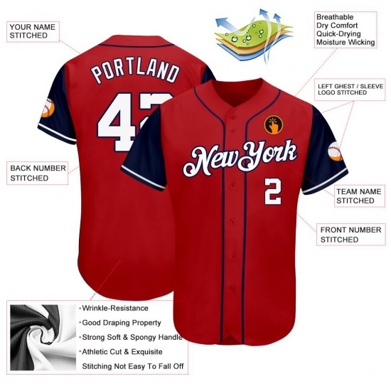 Custom Red White-Navy Authentic Baseball Jersey Custom Red White-Navy Authentic Baseball Jersey