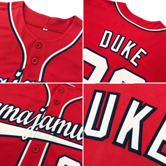 Custom Red White-Navy Authentic Baseball Jersey Custom Red White-Navy Authentic Baseball Jersey