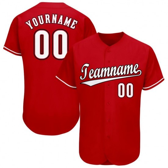 Custom Red White-Black Baseball Jersey Custom Red White-Black Baseball Jersey
