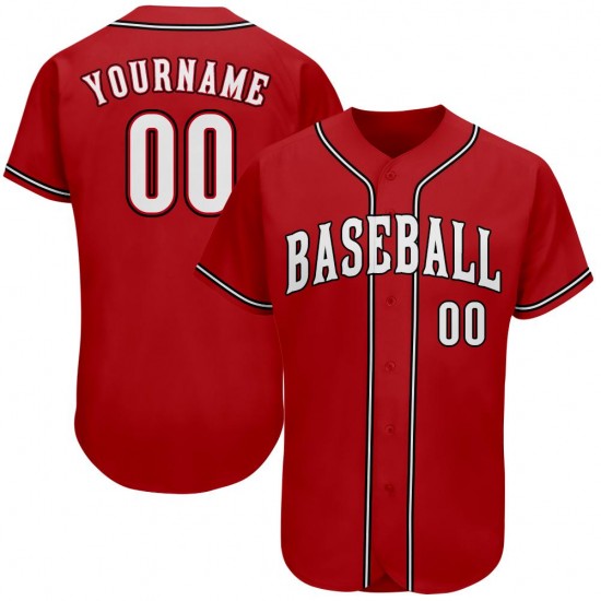 Custom Red White-Black Authentic Baseball Jersey Custom Red White-Black Authentic Baseball Jersey