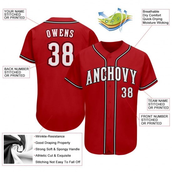 Custom Red White-Black Authentic Baseball Jersey Custom Red White-Black Authentic Baseball Jersey