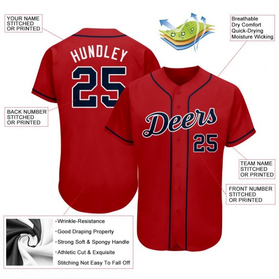 Custom Red Navy-White Authentic Baseball Jersey Custom Red Navy-White Authentic Baseball Jersey