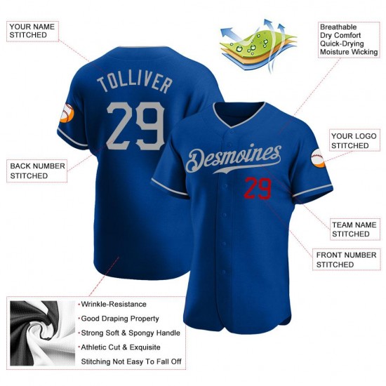 Custom Royal Gray-Red Authentic Baseball Jersey Custom Royal Gray-Red Authentic Baseball Jersey