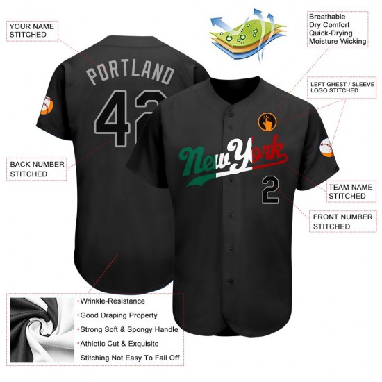 Custom Black Black-Kelly Green Authentic Baseball Jersey Custom Black Black-Kelly Green Authentic Baseball Jersey