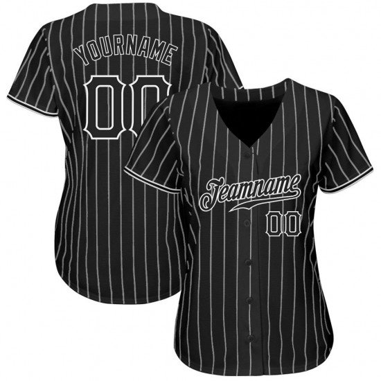 Custom Black White Strip Black-White Authentic Baseball Jersey Custom Black White Strip Black-White Authentic Baseball Jersey