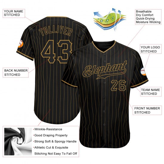 Custom Black Old Gold Strip Black Authentic Baseball Jersey Custom Black Old Gold Strip Black Authentic Baseball Jersey