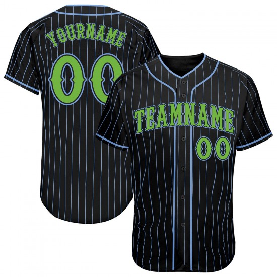 Custom Black Light Blue Strip Neon Green Authentic Baseball Jersey Custom Black Light Blue Strip Neon Green Authentic Baseball Jersey