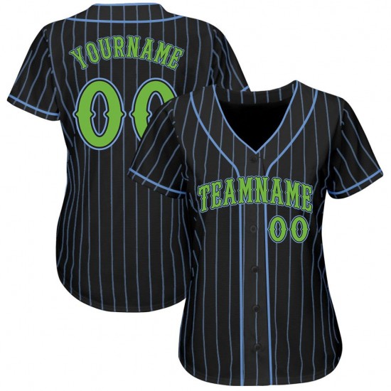 Custom Black Light Blue Strip Neon Green Authentic Baseball Jersey Custom Black Light Blue Strip Neon Green Authentic Baseball Jersey