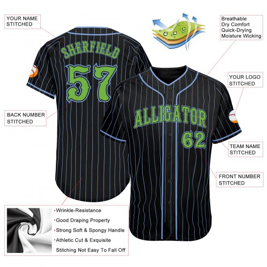 Custom Black Light Blue Strip Neon Green Authentic Baseball Jersey Custom Black Light Blue Strip Neon Green Authentic Baseball Jersey