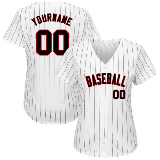 Custom White Black Strip Black-Red Authentic Baseball Jersey Custom White Black Strip Black-Red Authentic Baseball Jersey