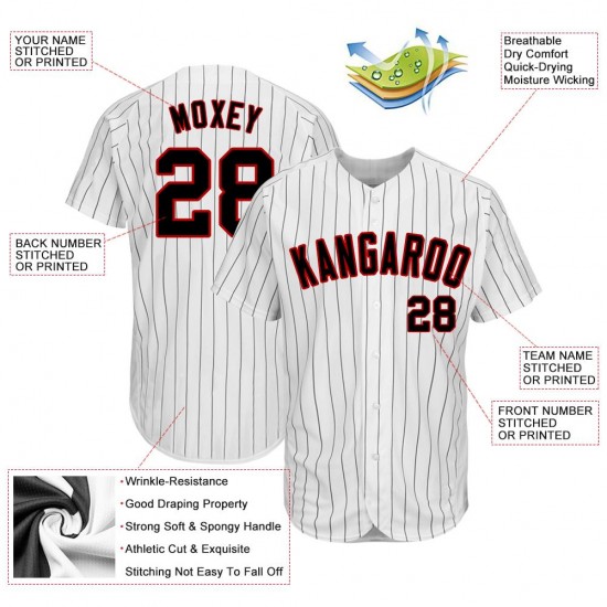 Custom White Black Strip Black-Red Authentic Baseball Jersey Custom White Black Strip Black-Red Authentic Baseball Jersey