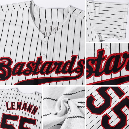 Custom White Black Strip Black-Red Authentic Baseball Jersey Custom White Black Strip Black-Red Authentic Baseball Jersey