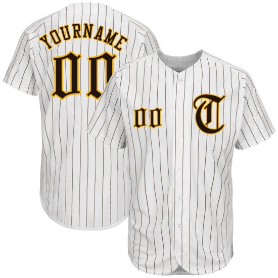 Custom White Brown Strip Brown-Gold Authentic Baseball Jersey Custom White Brown Strip Brown-Gold Authentic Baseball Jersey