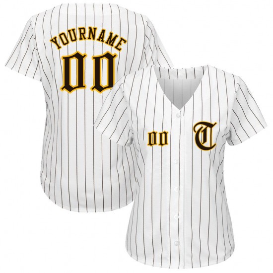 Custom White Brown Strip Brown-Gold Authentic Baseball Jersey Custom White Brown Strip Brown-Gold Authentic Baseball Jersey