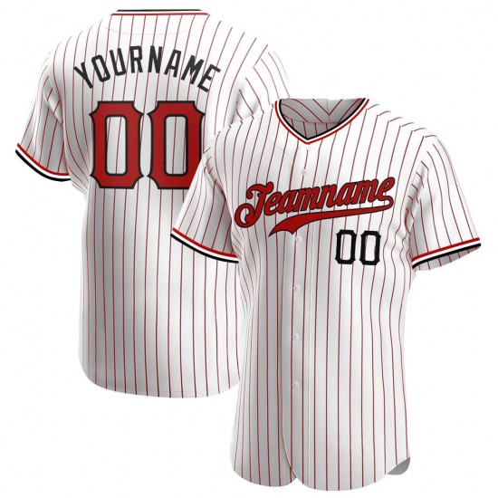 Custom White Red Strip Red-Black Authentic Baseball Jersey Custom White Red Strip Red-Black Authentic Baseball Jersey