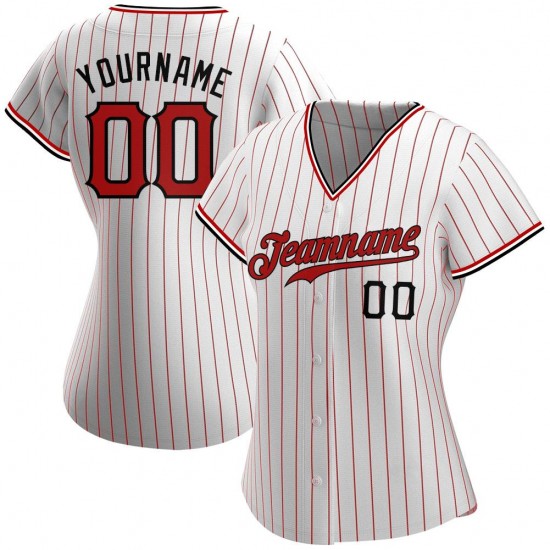 Custom White Red Strip Red-Black Authentic Baseball Jersey Custom White Red Strip Red-Black Authentic Baseball Jersey