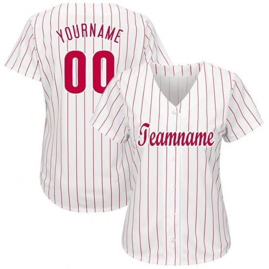 Custom White Red Strip Red-White Baseball Jersey Custom White Red Strip Red-White Baseball Jersey