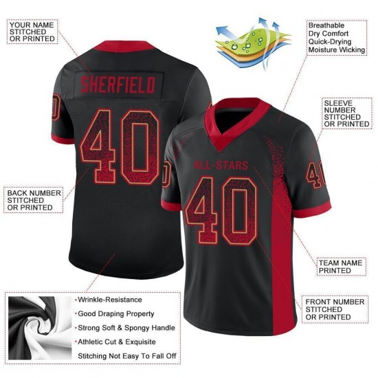 Custom Black Red-Old Gold Mesh Drift Fashion Football Jersey Custom Black Red-Old Gold Mesh Drift Fashion Football Jersey