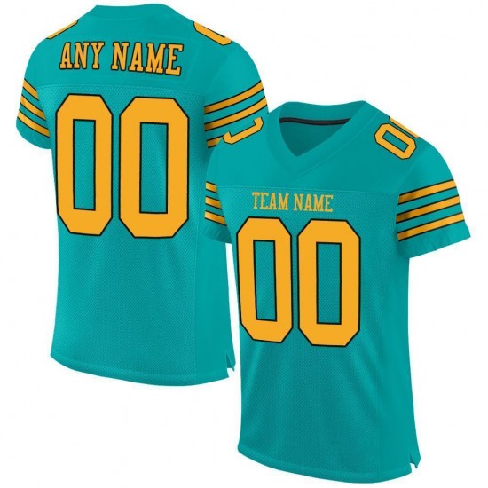 Custom Aqua Gold-Black Mesh Authentic Football Jersey Custom Aqua Gold-Black Mesh Authentic Football Jersey