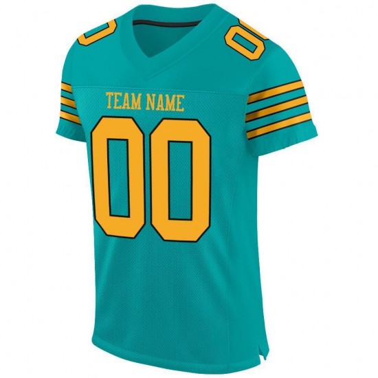 Custom Aqua Gold-Black Mesh Authentic Football Jersey Custom Aqua Gold-Black Mesh Authentic Football Jersey