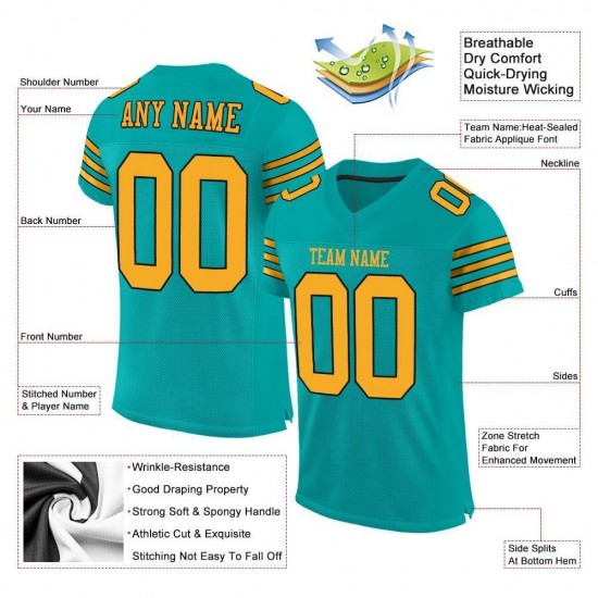 Custom Aqua Gold-Black Mesh Authentic Football Jersey Custom Aqua Gold-Black Mesh Authentic Football Jersey