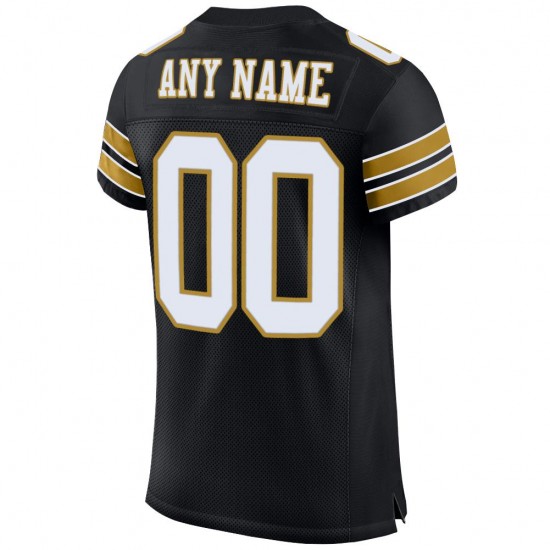 Custom Black White-Old Gold Mesh Authentic Football Jersey Custom Black White-Old Gold Mesh Authentic Football Jersey