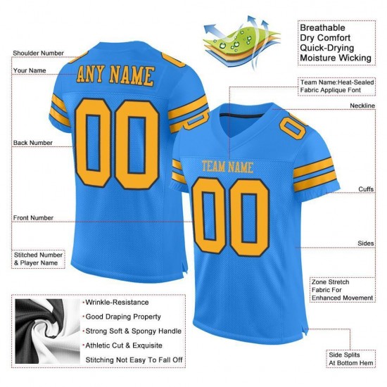 Custom Powder Blue Gold-Navy Mesh Authentic Football Jersey Custom Powder Blue Gold-Navy Mesh Authentic Football Jersey