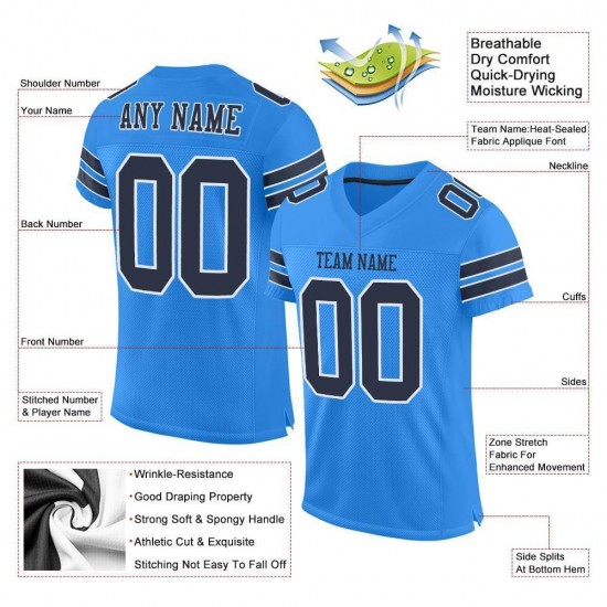 Custom Powder Blue Navy-White Mesh Authentic Football Jersey Custom Powder Blue Navy-White Mesh Authentic Football Jersey