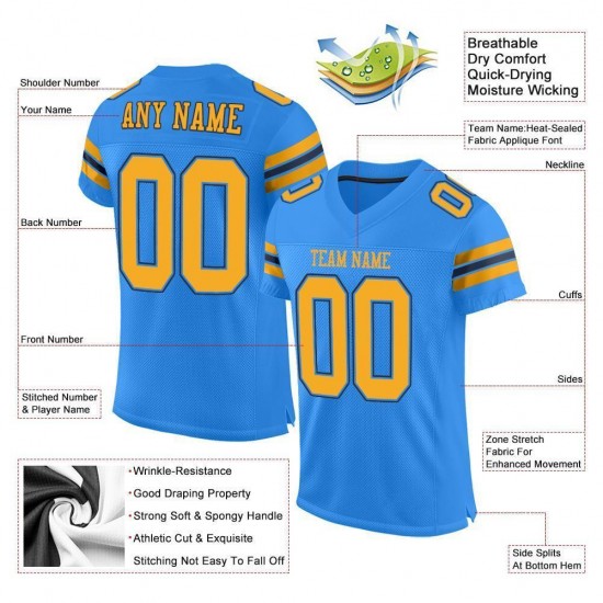 Custom Powder Blue Gold-Navy Mesh Authentic Football Jersey Custom Powder Blue Gold-Navy Mesh Authentic Football Jersey
