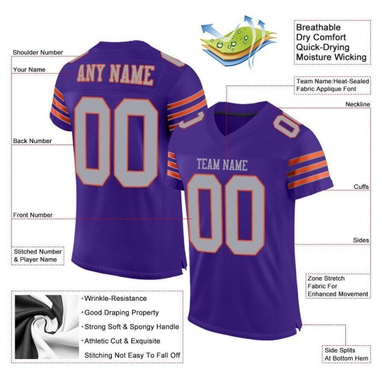 Custom Purple Gray-Orange Mesh Authentic Football Jersey Custom Purple Gray-Orange Mesh Authentic Football Jersey