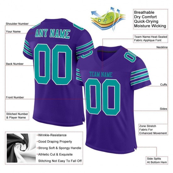 Custom Purple Aqua-White Mesh Authentic Football Jersey Custom Purple Aqua-White Mesh Authentic Football Jersey