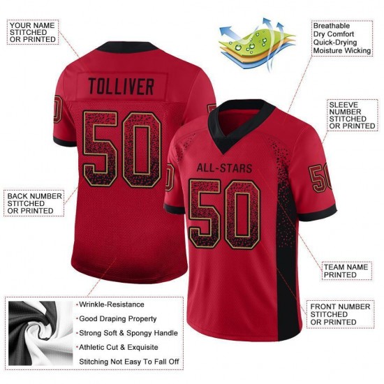 Custom Red Black-Old Gold Mesh Drift Fashion Football Jersey Custom Red Black-Old Gold Mesh Drift Fashion Football Jersey
