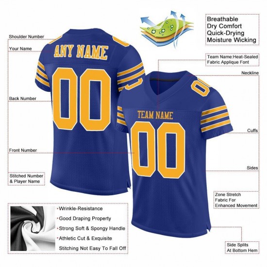 Custom Royal Gold-White Mesh Authentic Football Jersey Custom Royal Gold-White Mesh Authentic Football Jersey