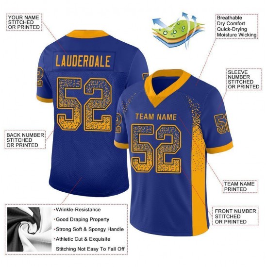 Custom Royal Gold-Navy Mesh Drift Fashion Football Jersey Custom Royal Gold-Navy Mesh Drift Fashion Football Jersey