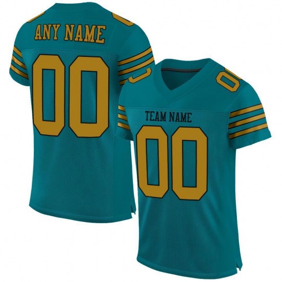 Custom Teal Old Gold-Black Mesh Authentic Football Jersey Custom Teal Old Gold-Black Mesh Authentic Football Jersey