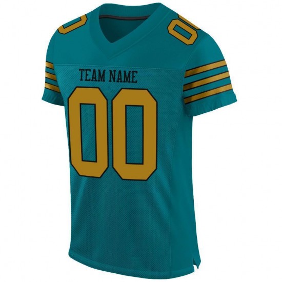 Custom Teal Old Gold-Black Mesh Authentic Football Jersey Custom Teal Old Gold-Black Mesh Authentic Football Jersey
