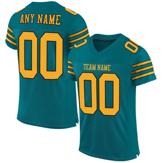 Custom Teal Gold-Black Mesh Authentic Football Jersey Custom Teal Gold-Black Mesh Authentic Football Jersey